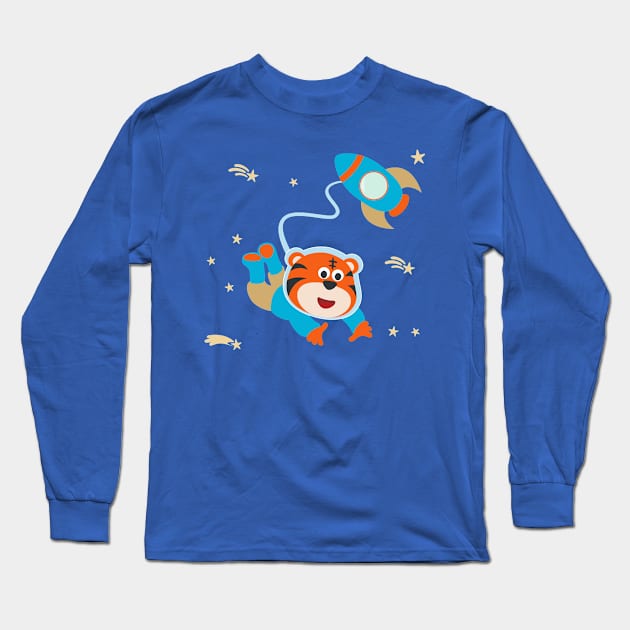 Space tiger or astronaut in a space suit with cartoon style. Long Sleeve T-Shirt by KIDS APPAREL